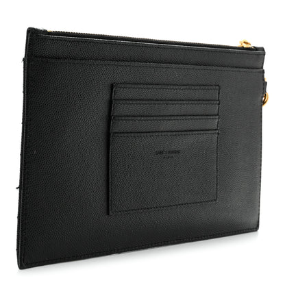 Saint Laurent Grain De Poudre Chevron Monogram Large Bill Pouch Black 3 of 8