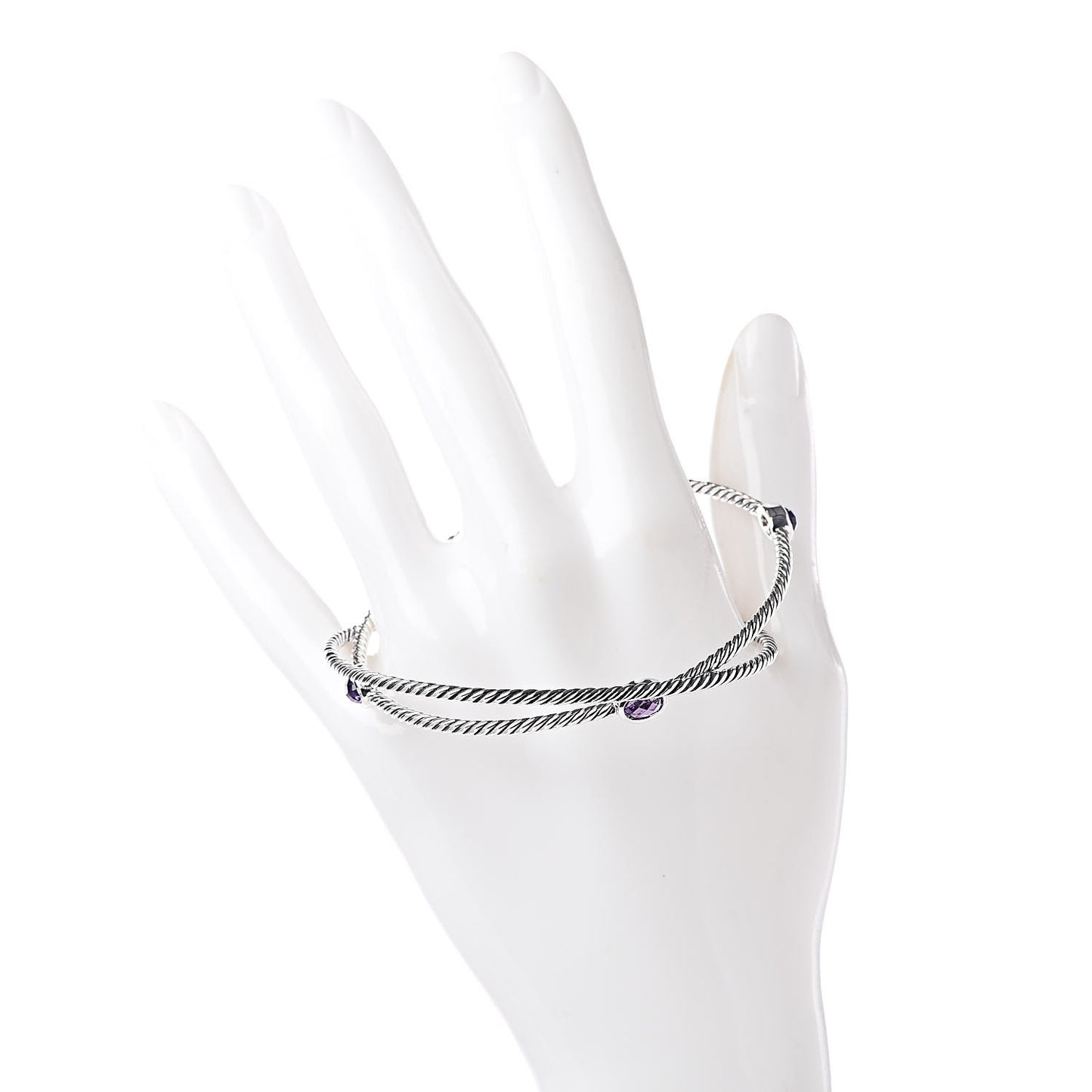 Sterling Silver Amethyst Color Classics Cable Bangle Bracelet Set of 2