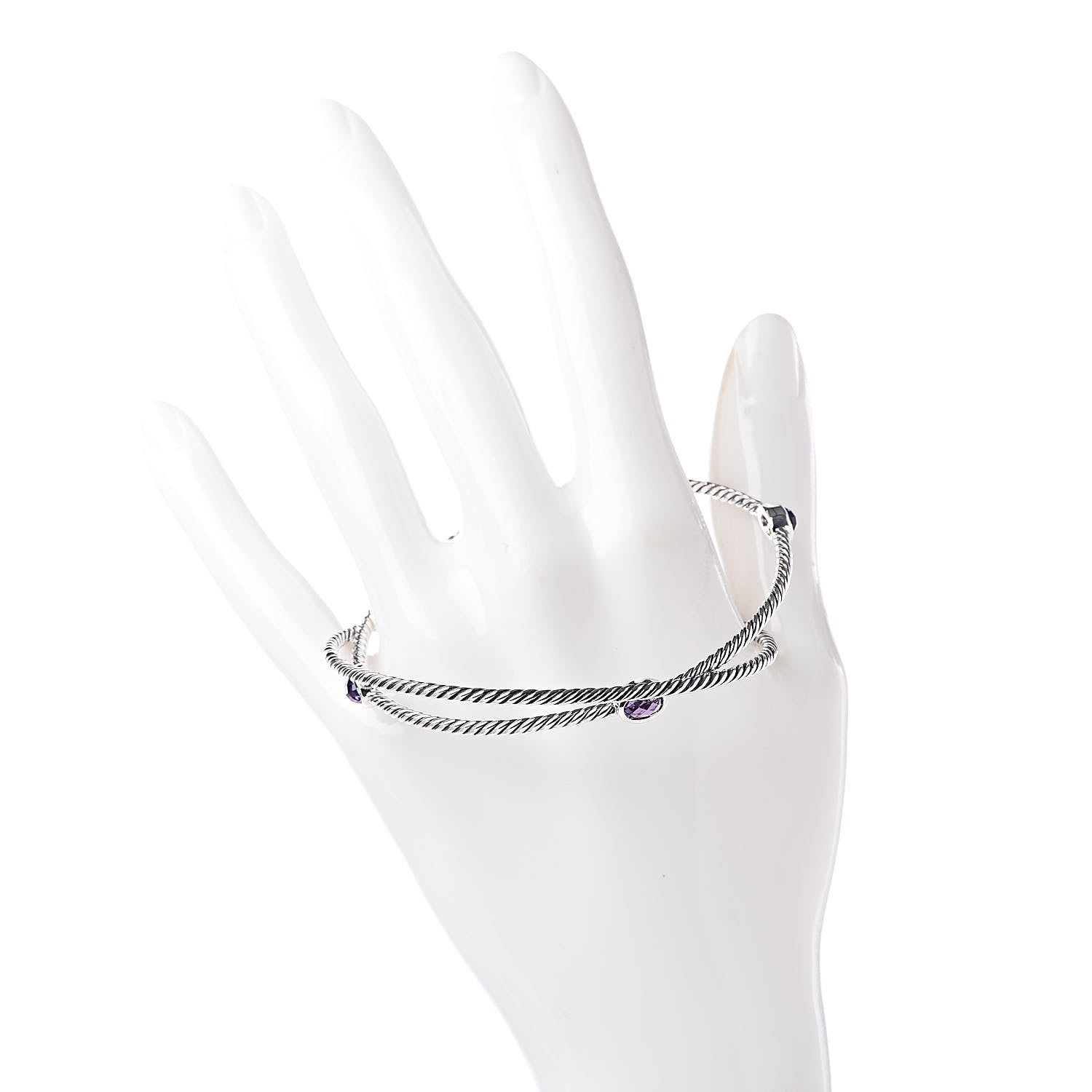 David Yurman Sterling Silver Amethyst Color Classics Cable Bangle Bracelet Set of 2 2 of 4