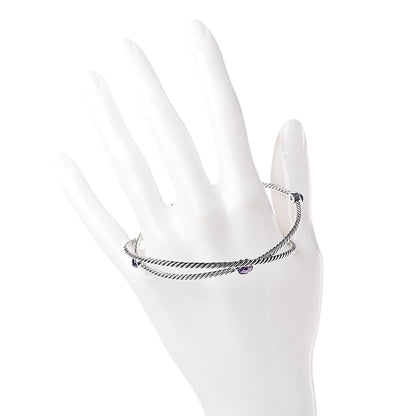David Yurman Sterling Silver Amethyst Color Classics Cable Bangle Bracelet Set of 2 2 of 4
