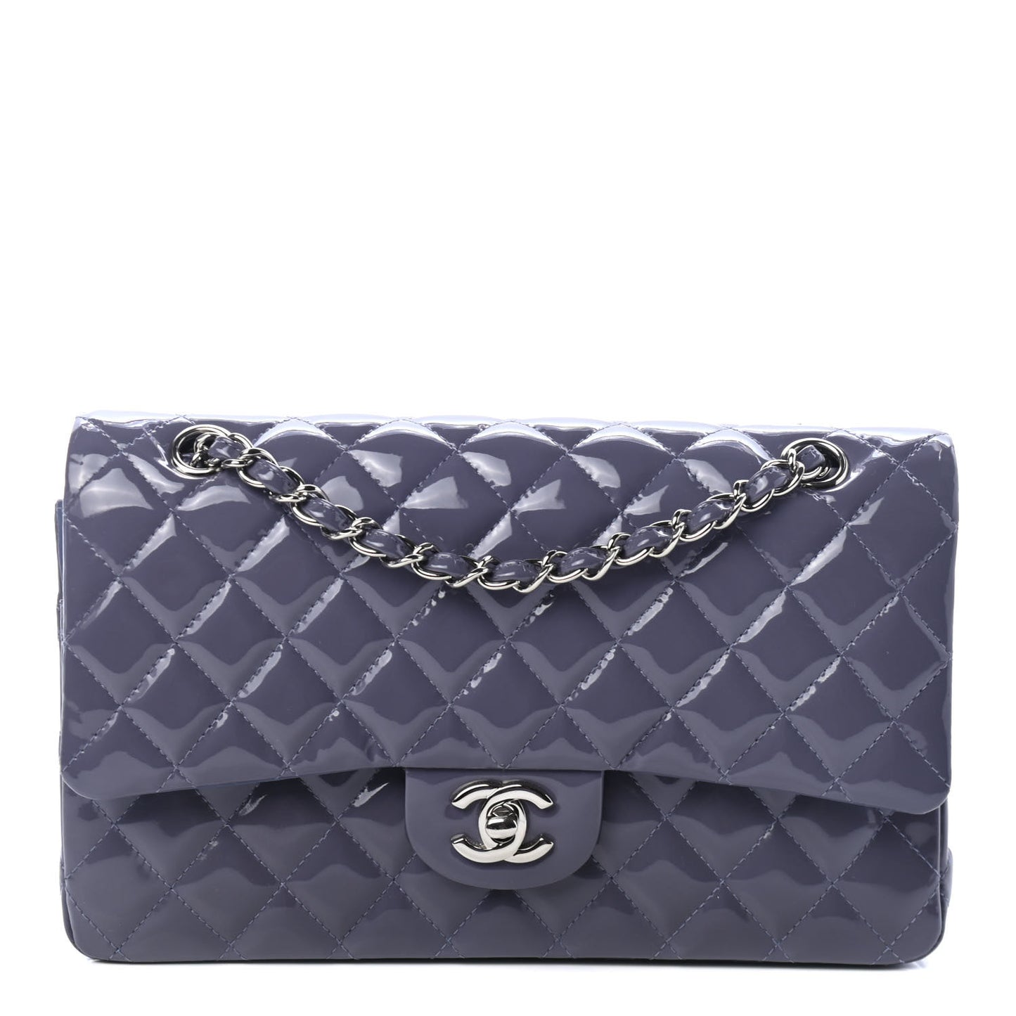 Patent Calfskin Quilted Medium Double Flap Light Purple