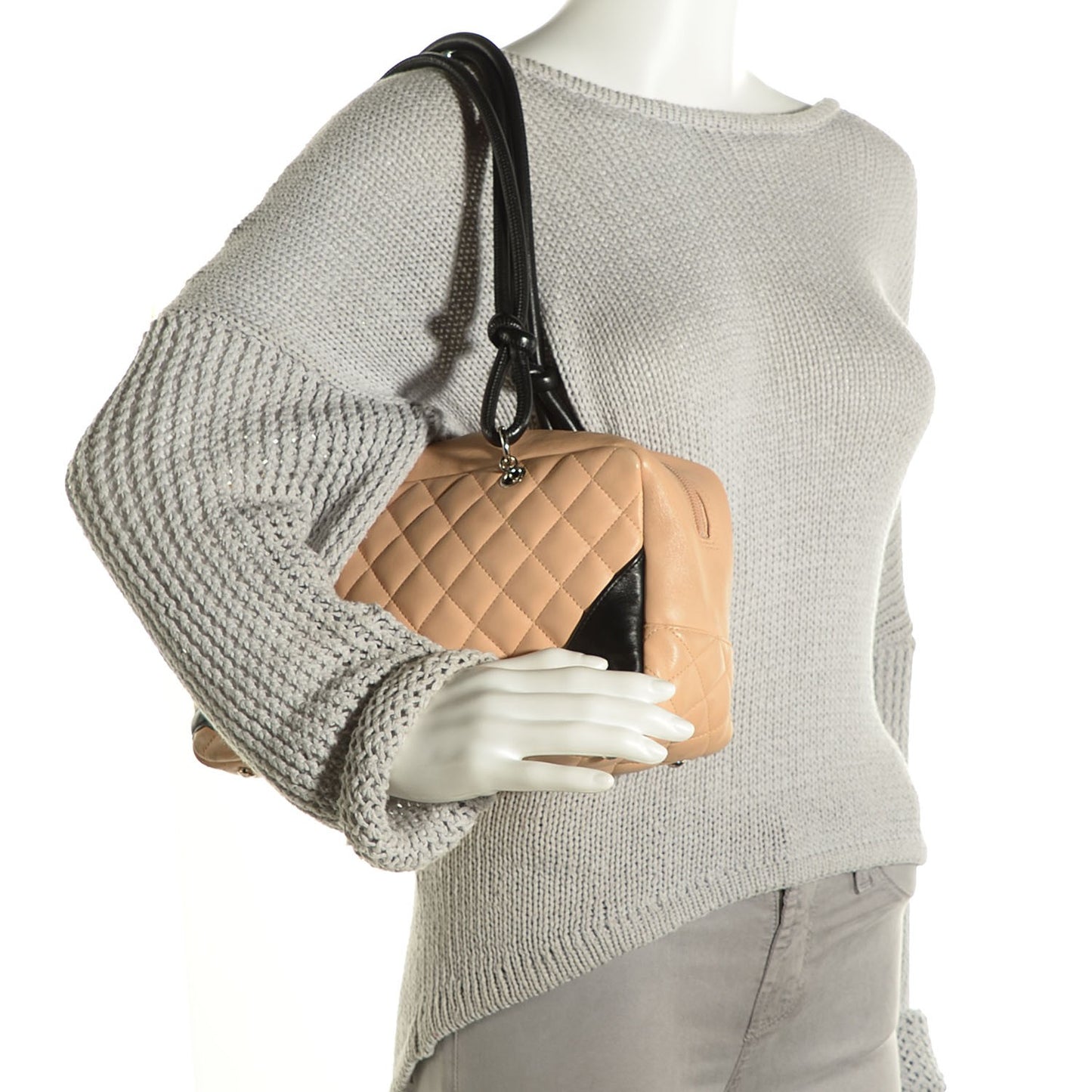 Calfskin Quilted Large Cambon Bowler Beige Black