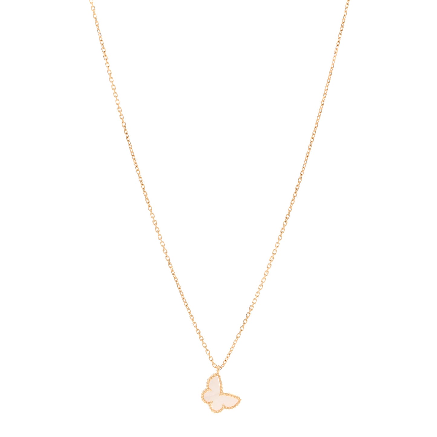 18K Yellow Gold Mother of Pearl Sweet Alhambra Butterfly Pendant Necklace
