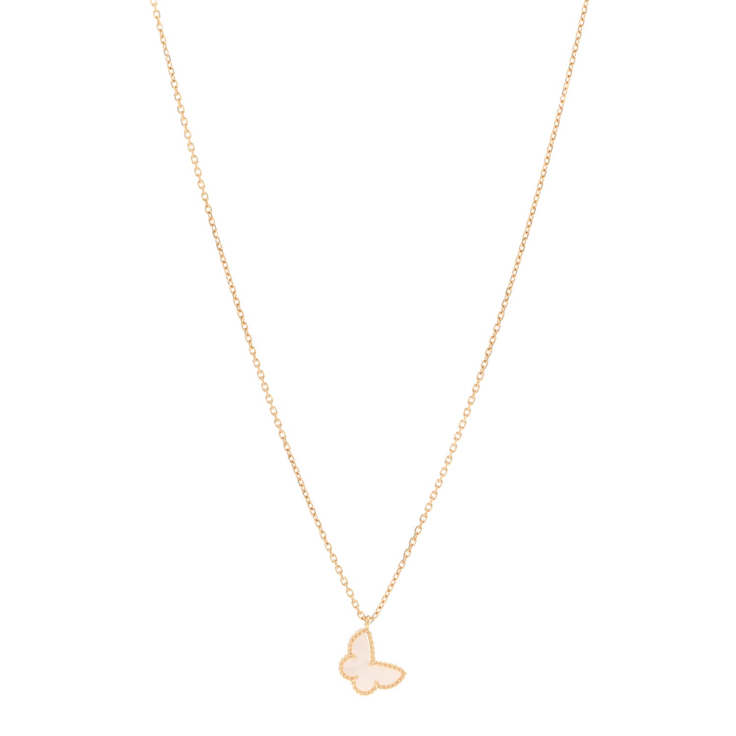 Van Cleef & Arpels 18K Yellow Gold Mother of Pearl Sweet Alhambra Butterfly Pendant Necklace 1 of 6