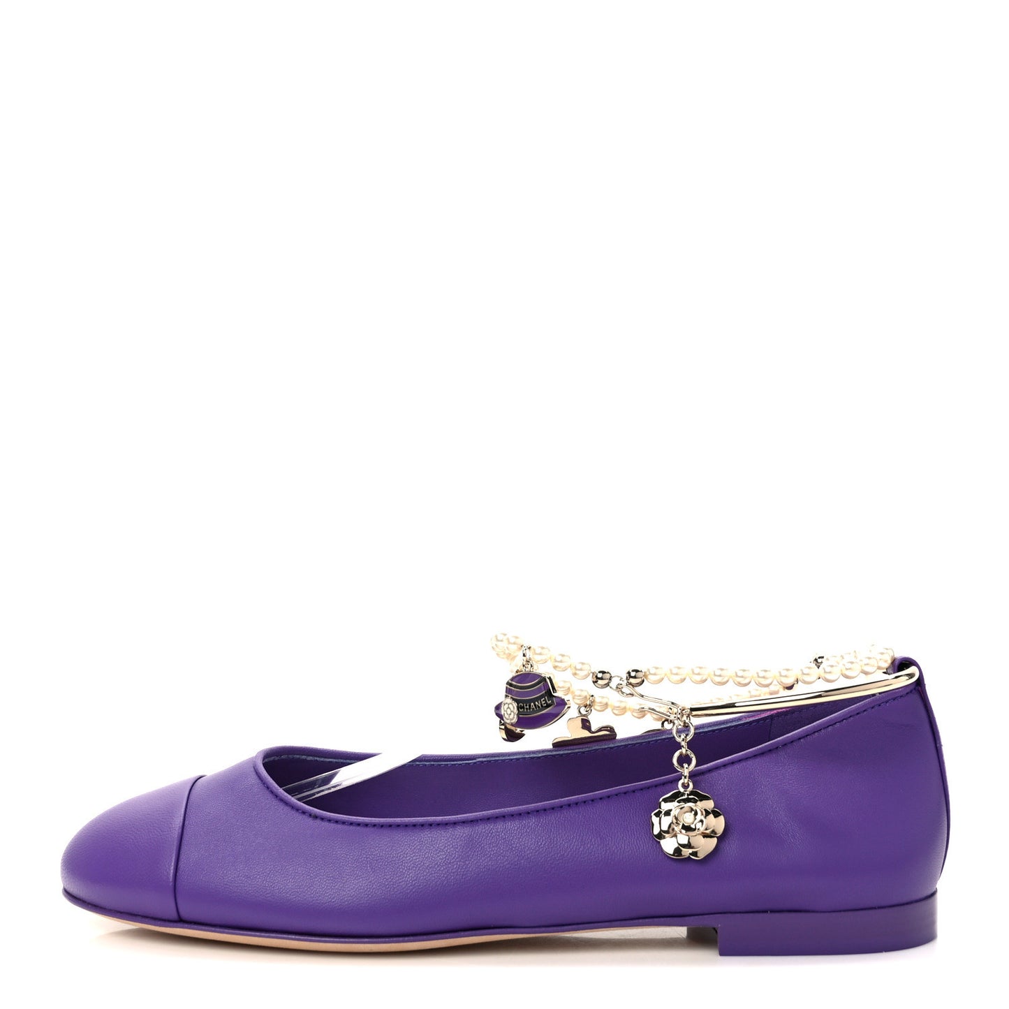 Lambskin Calfskin Cap Toe Ankle Chain Ballerina Flats 37.5 Purple