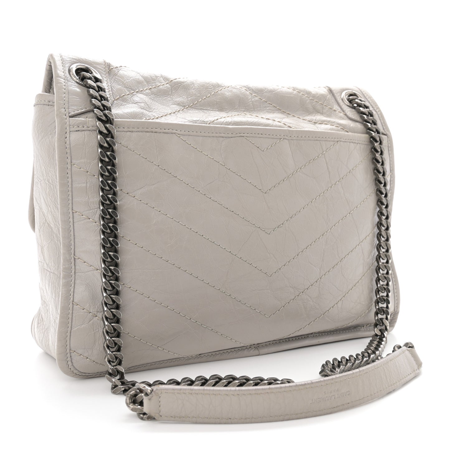 Crinkled Calfskin Matelasse Monogram Medium Niki Chain Satchel Granite