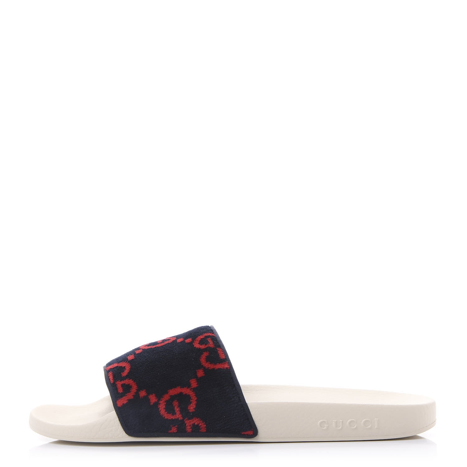 Gucci Velvet GG Monogram Slide Sandals 42 Blue Red 1 of 9