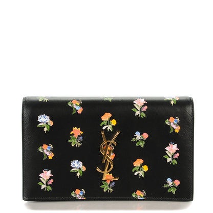 Saint Laurent Calfskin Prairie Flower Printed Small Monogram Clutch Black Multicolor 1 of 8
