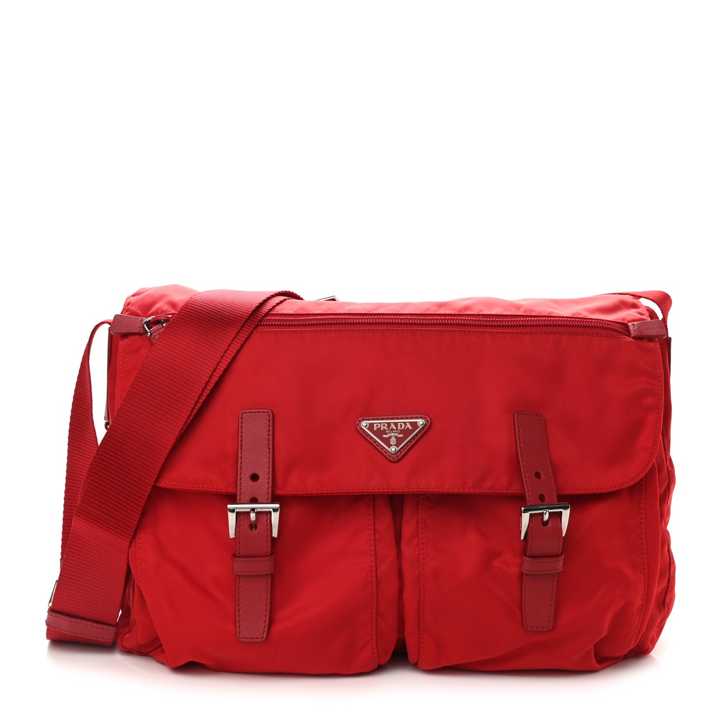 Tessuto Nylon Saffiano Messenger Bag Red