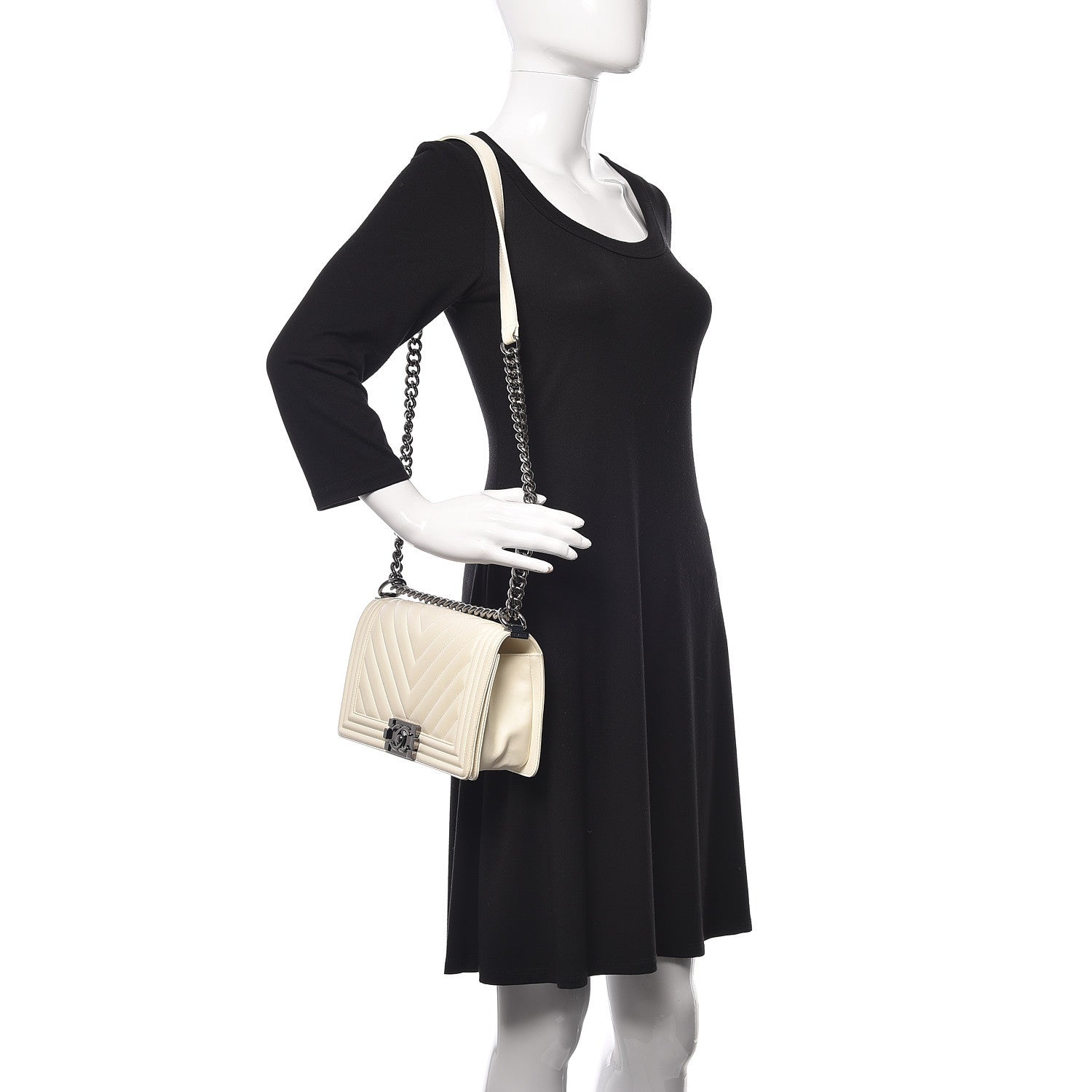 Chanel Calfskin Chevron Quilted Medium Boy Flap Ivory 2 of 11