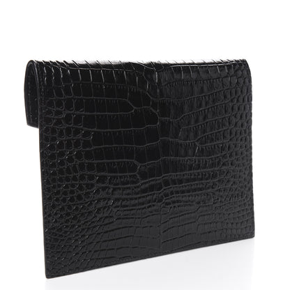 Saint Laurent Calfskin Crocodile Embossed Monogram Uptown Baby Pouch Black 3 of 8