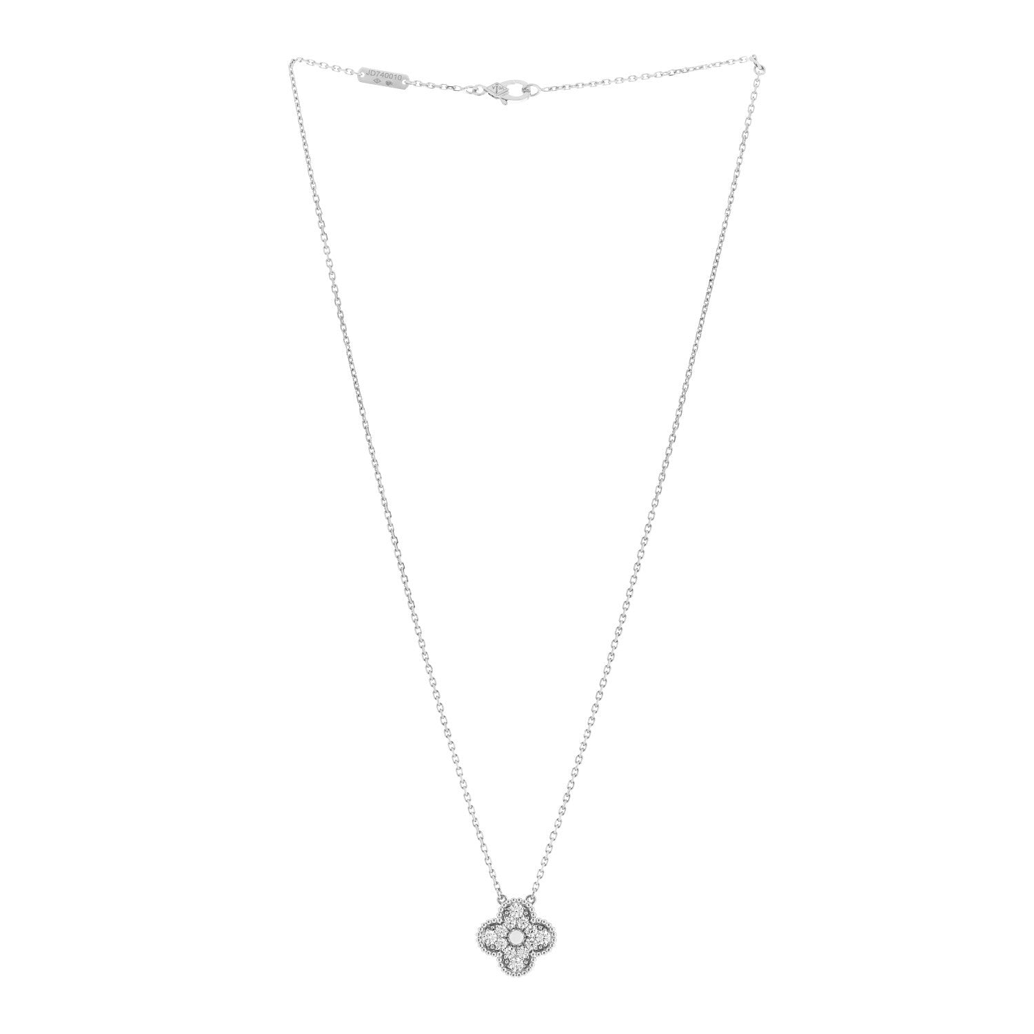 Van Cleef & Arpels 18K White Gold Diamond Vintage Alhambra Pendant Necklace 3 of 6