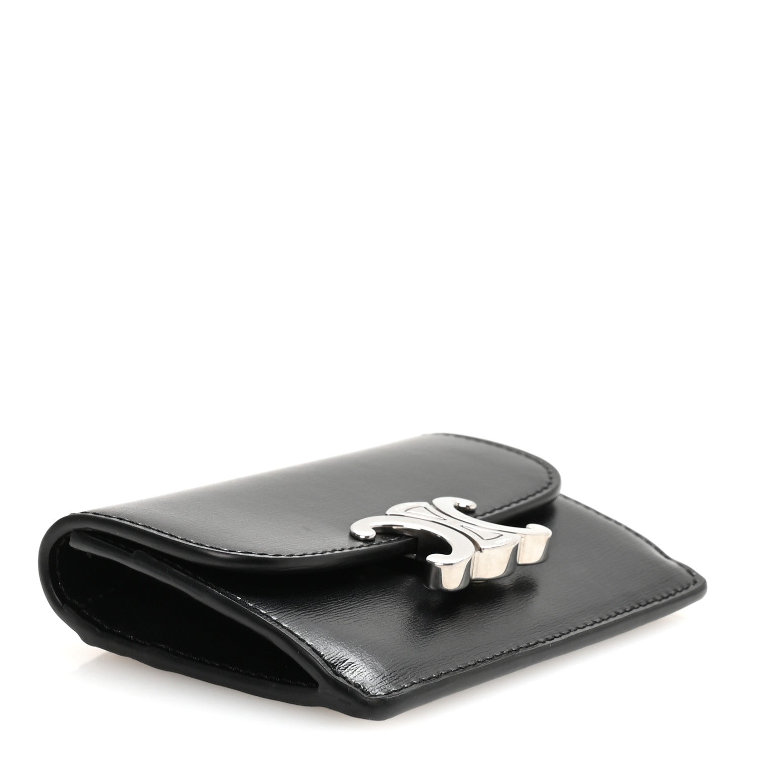 Celine Shiny Calfskin Triomphe Flap Card Holder Black 4 of 8