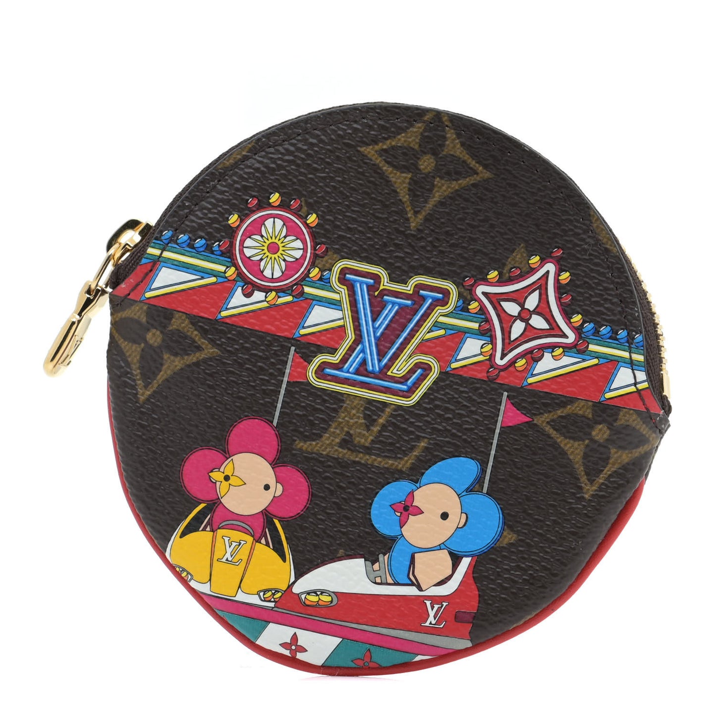 Monogram 2020 Christmas Animation Bumper Cars Round Coin Purse Coquelicot