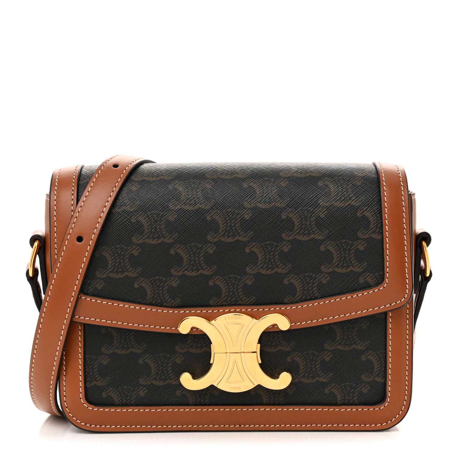 Celine Calfskin Triomphe Canvas Teen Triomphe Bag Tan 1 of 13