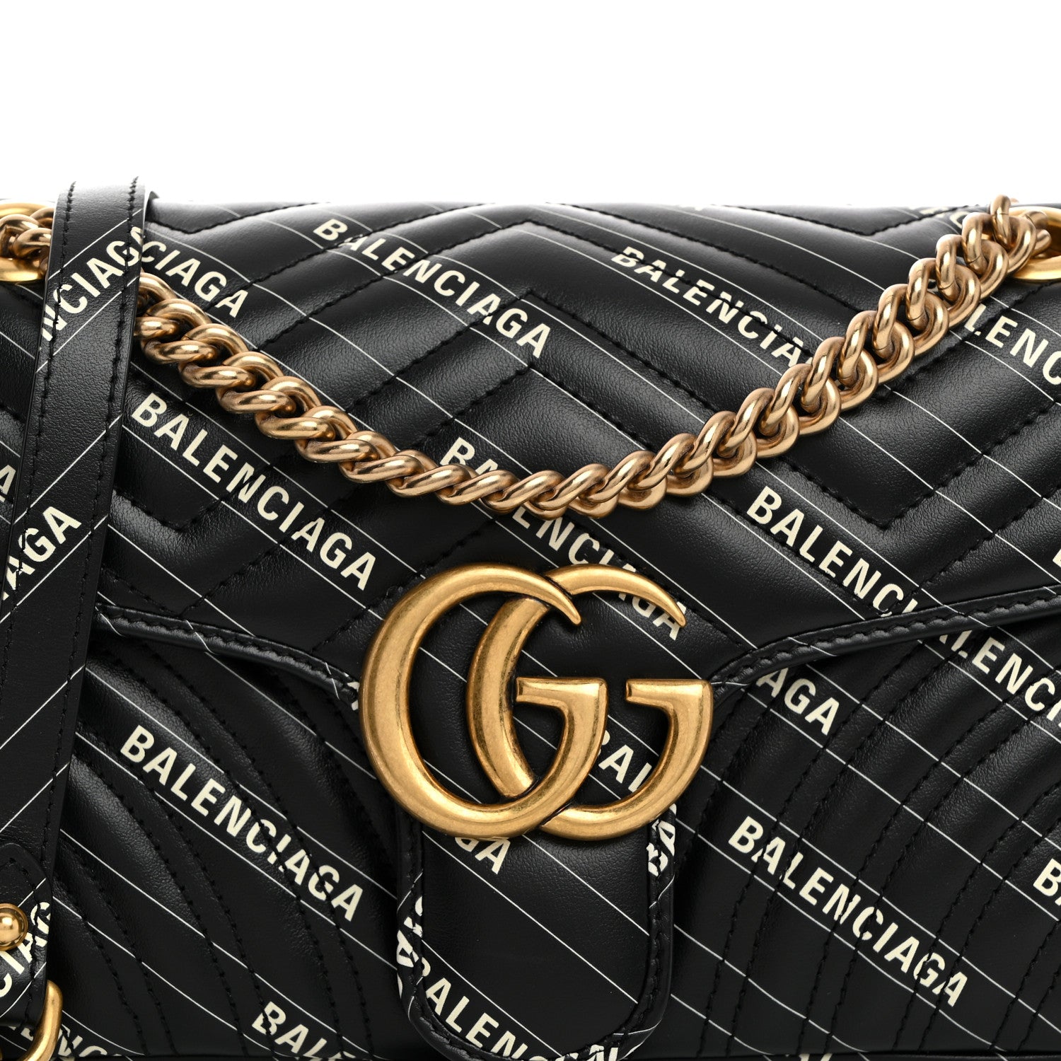 Gucci X BALENCIAGA Calfskin Matelasse Logo Print Small GG Marmont Shoulder Bag Black 8 of 10