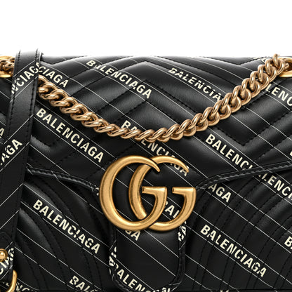 Gucci X BALENCIAGA Calfskin Matelasse Logo Print Small GG Marmont Shoulder Bag Black 8 of 10