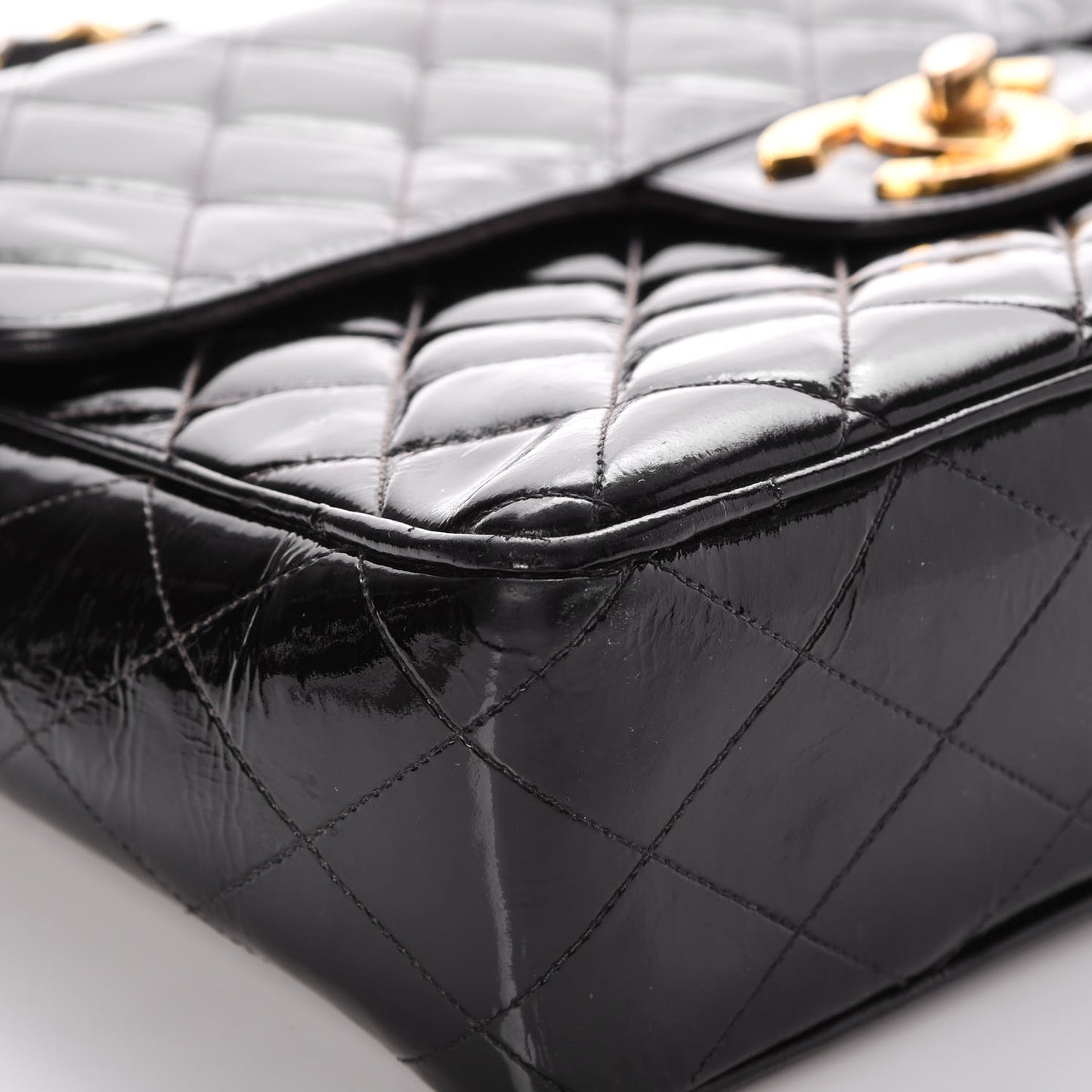 Patent Quilted XL Flap Bag Black