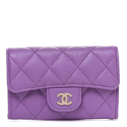 Chanel Caviar Quilted Flap Card Holder Wallet Purple 1 of 10