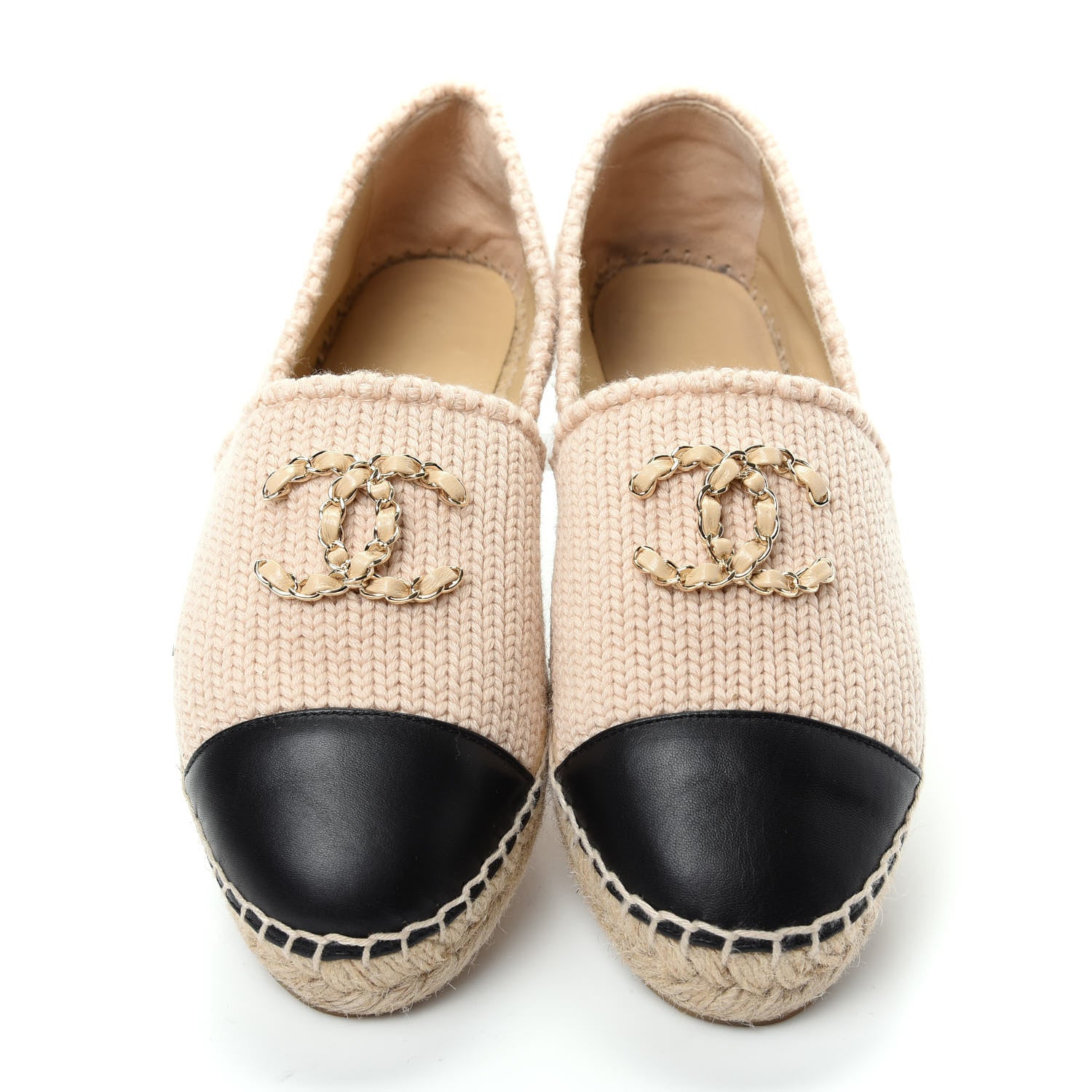 Chanel Knitted Wool Lambskin Chain CC Espadrilles 40 Beige 5 of 10