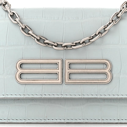 Balenciaga Extra Supple Calfskin Crocodile Embossed Gossip Wallet On Chain Ash Blue 9 of 12