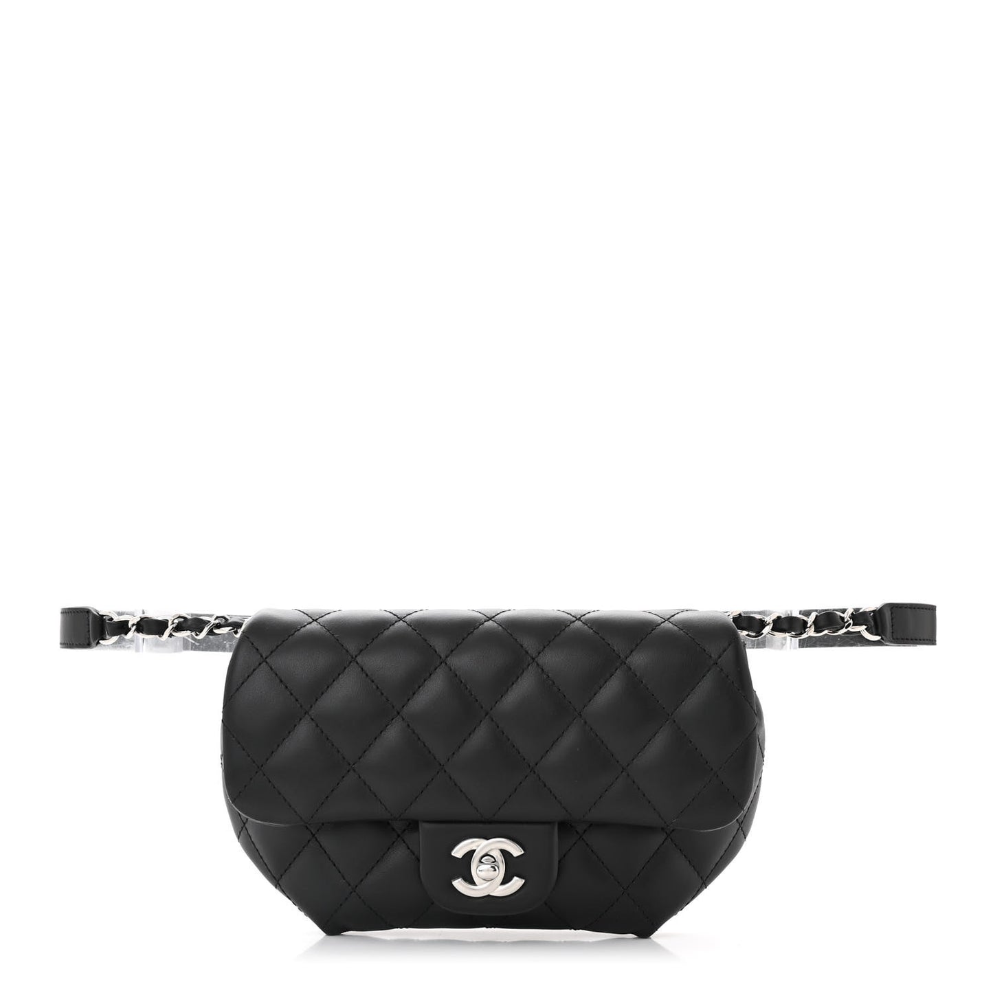 Calfskin Quilted CC Uniform Flap Belt Bag Black