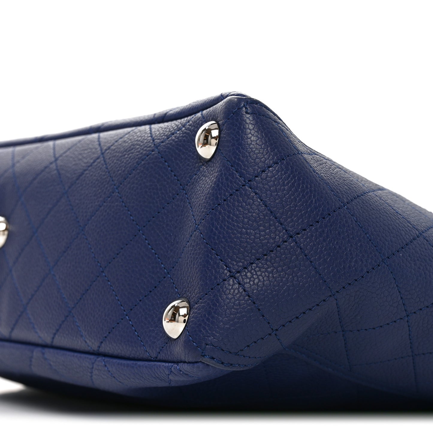 Grained Calfskin Stitched CC Pocket Tote Navy Blue
