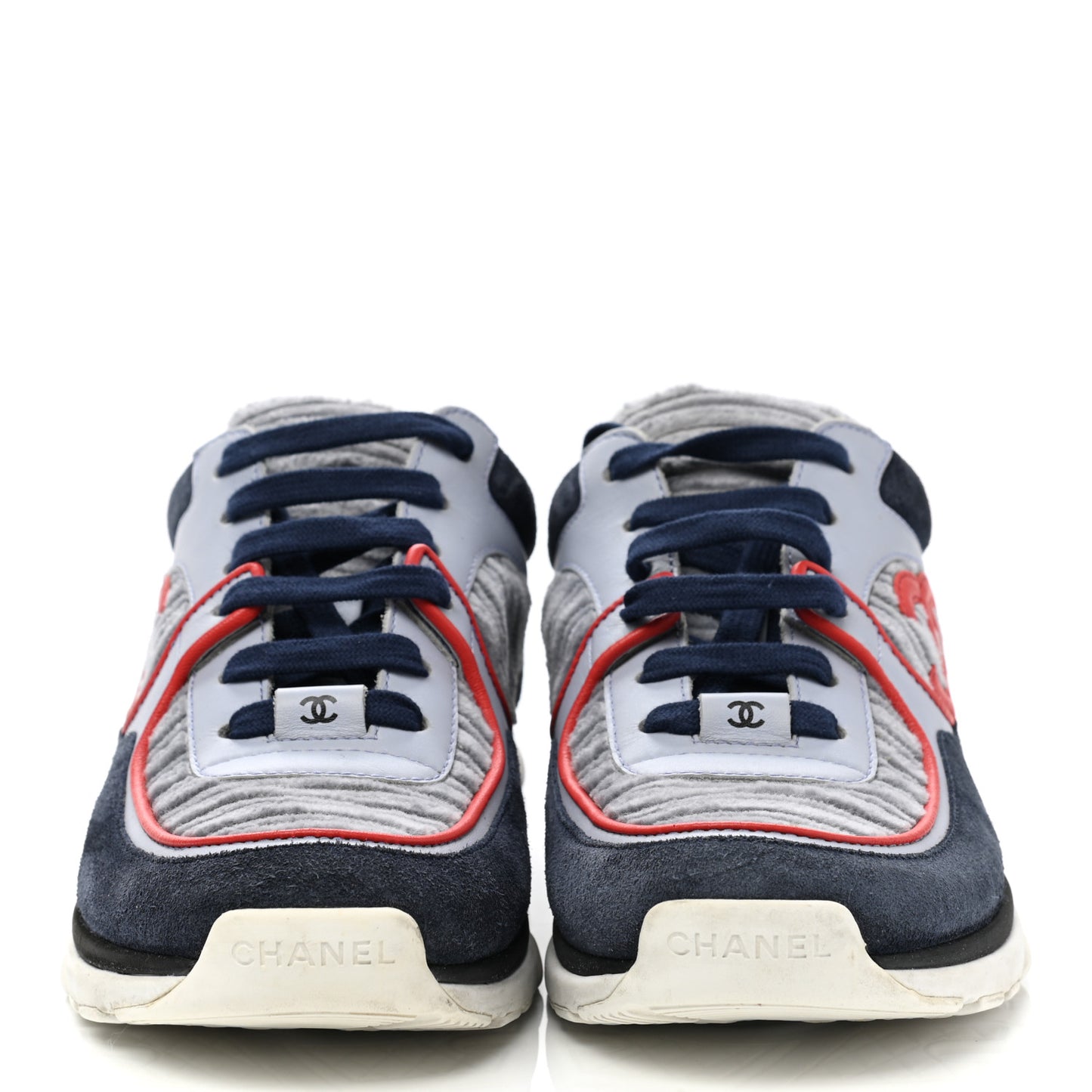 Suede Calfskin Womens CC Sneakers 38.5 Grey Red Blue