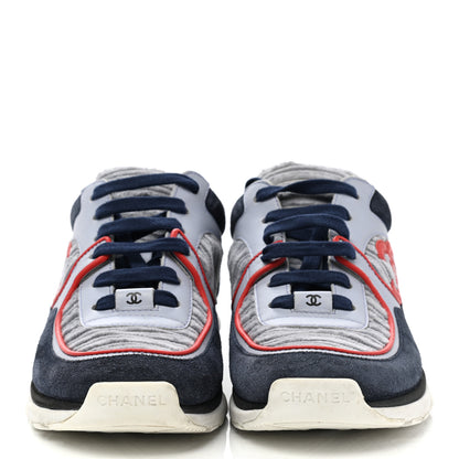 Chanel Suede Calfskin Womens CC Sneakers 38.5 Grey Red Blue 2 of 8
