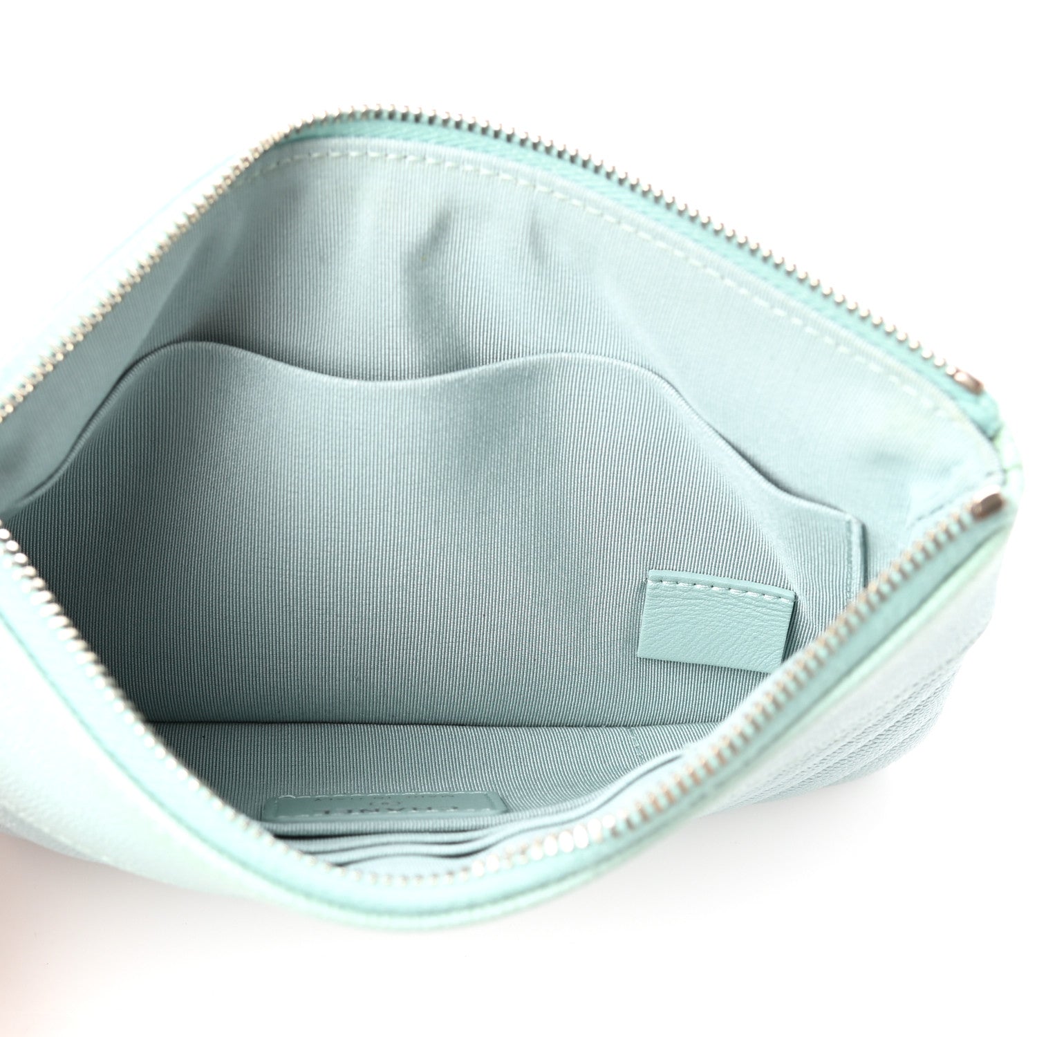 Chanel Metallic Caviar Chevron Quilted Mademoiselle Vintage Zip Pouch Light Blue 6 of 9