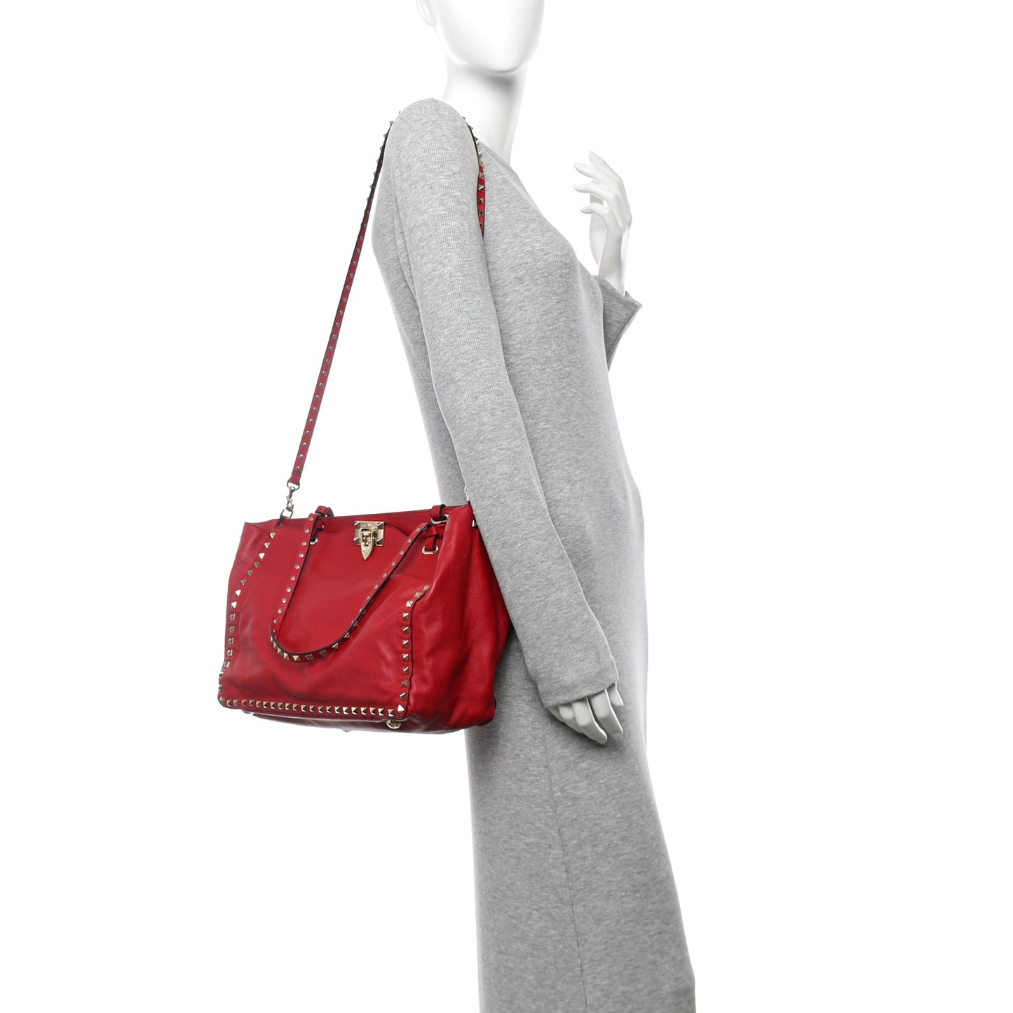 Vitello Medium Rockstud Tote Rosso Valentino
