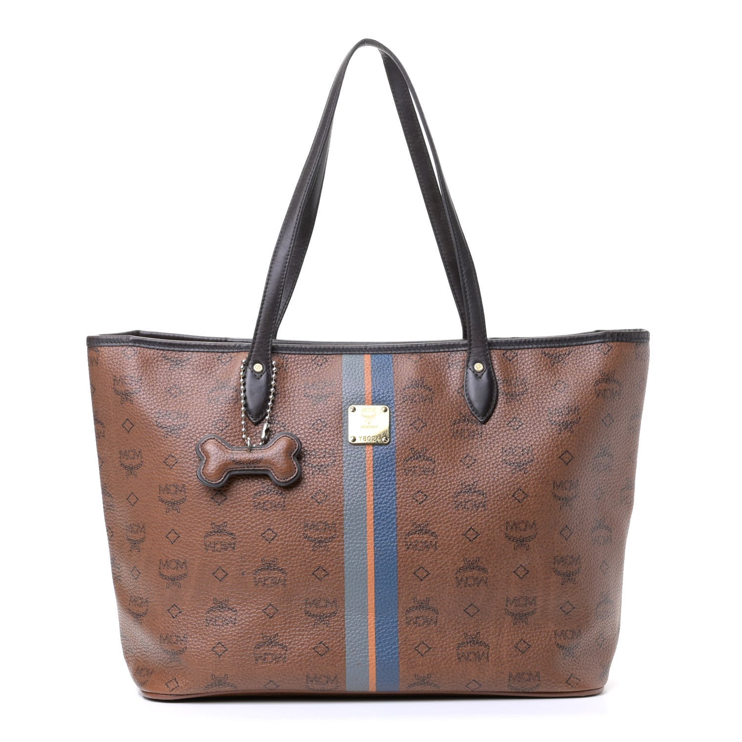 MCM Visetos Dog Bone Striped Shopper Tote Brown 1 of 9