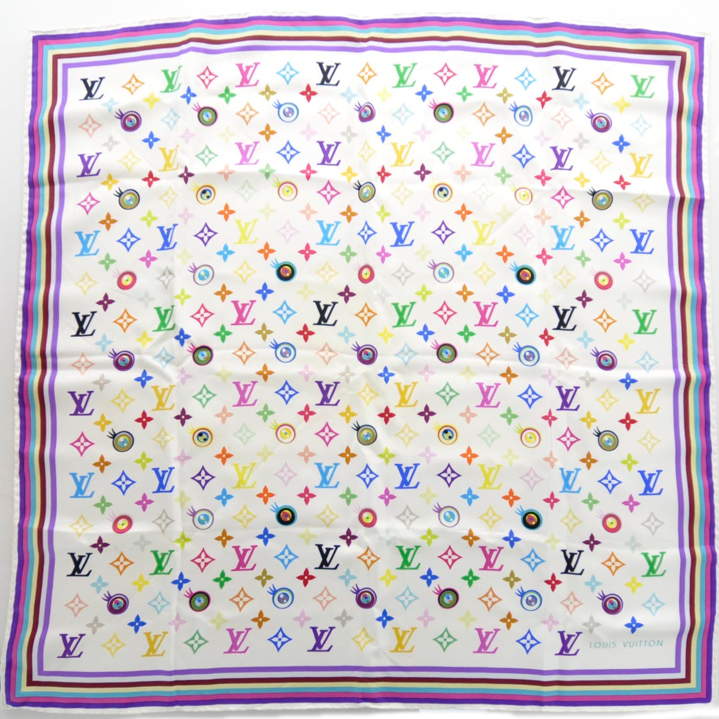 Silk Multicolor Eye Love Scarf White