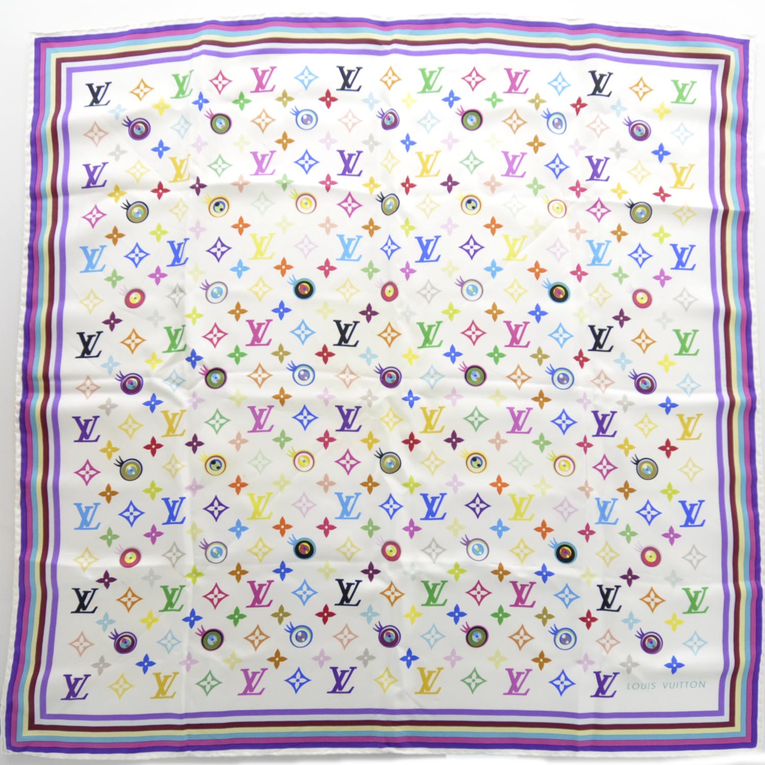 Louis Vuitton Silk Multicolor Eye Love Scarf White 2 of 5