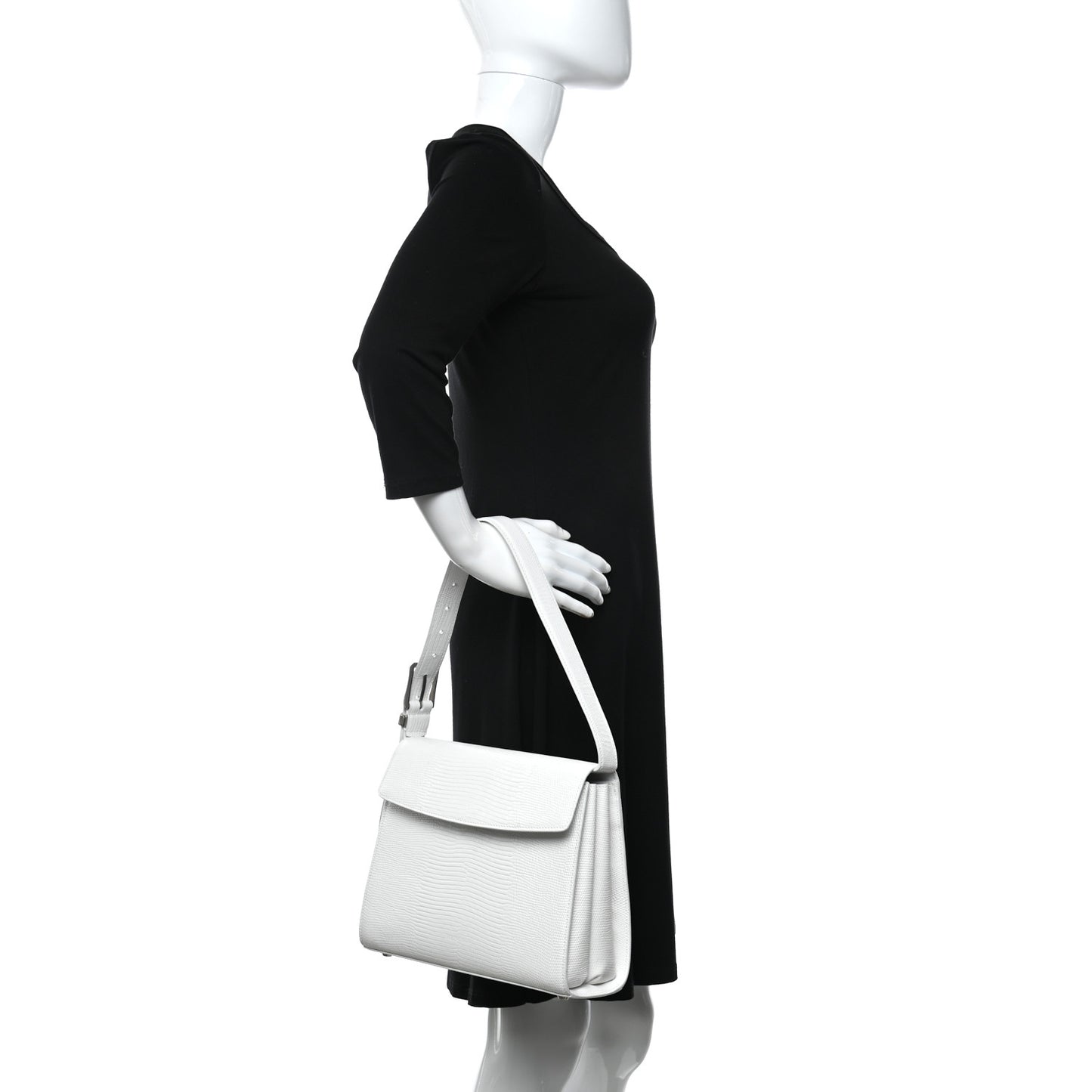 Patent Calfskin Lizard Embossed Medium Ghost Shoulder Bag Optic White