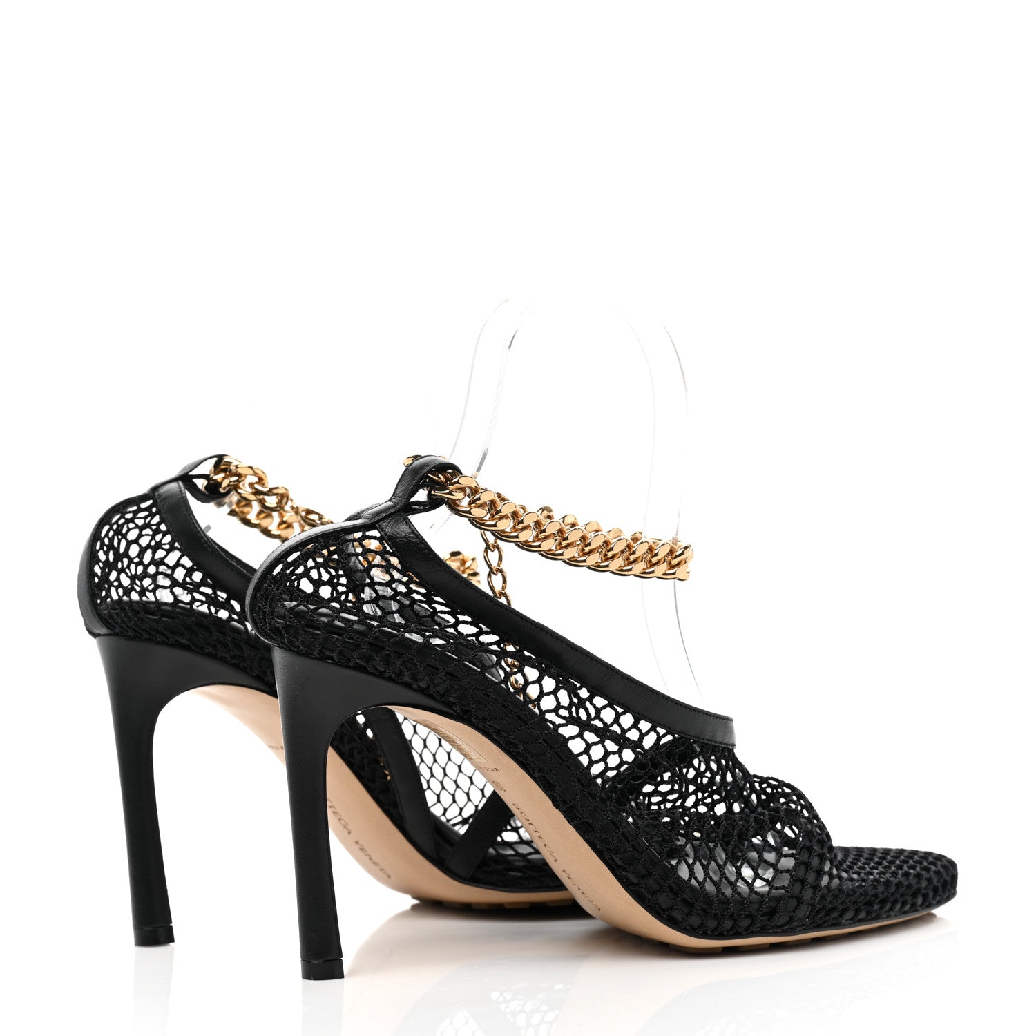 Bottega Veneta Mesh Calfskin Chain Stretch Pumps 39 Black 4 of 8