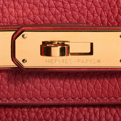 Hermes Taurillon Clemence Horseshoe Bi-Color Birkin 30 Rouge Garance and Orange 14 of 23