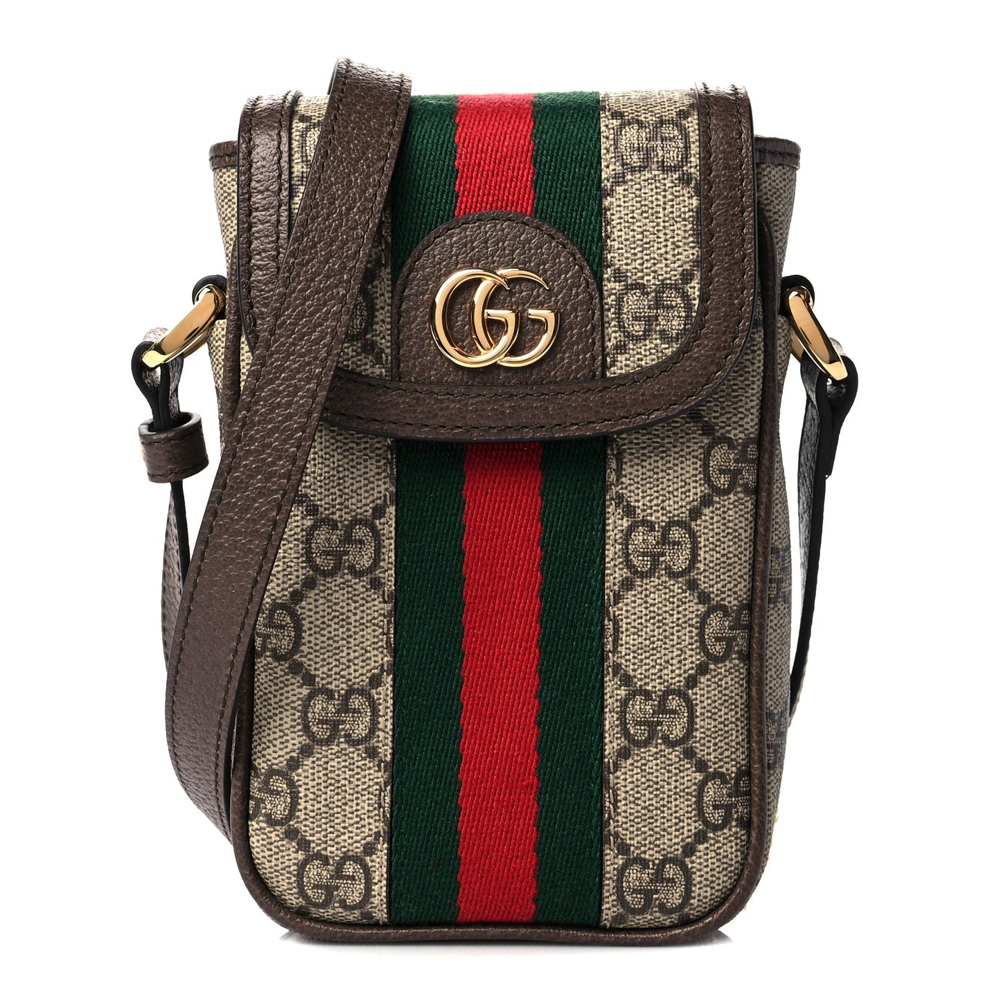 GG Supreme Monogram Web Ophidia Phone Crossbody Bag Beige New Acero
