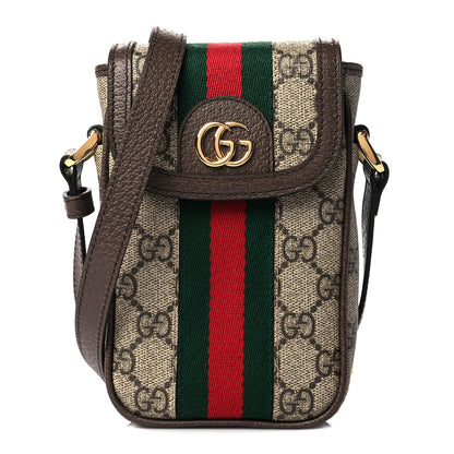 Gucci GG Supreme Monogram Web Ophidia Phone Crossbody Bag Beige New Acero 1 of 11