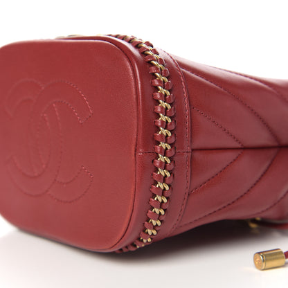 Chanel Sheepskin Chevron Quilted Small Drawstring Bag Dark Red 9 of 10
