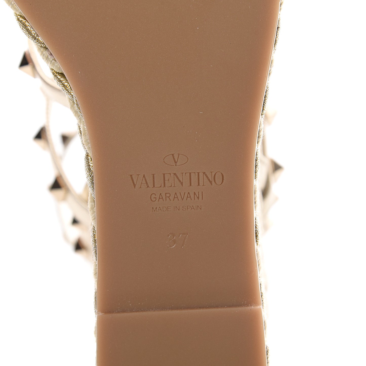 Metallic Nappa Rockstud Ankle Strap Torchon Espadrille Caged 25/95mm Wedge Sandals 37 Platino