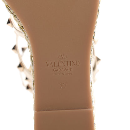 Valentino Garavani Metallic Nappa Rockstud Ankle Strap Torchon Espadrille Caged 25/95mm Wedge Sandals 37 Platino 7 of 7