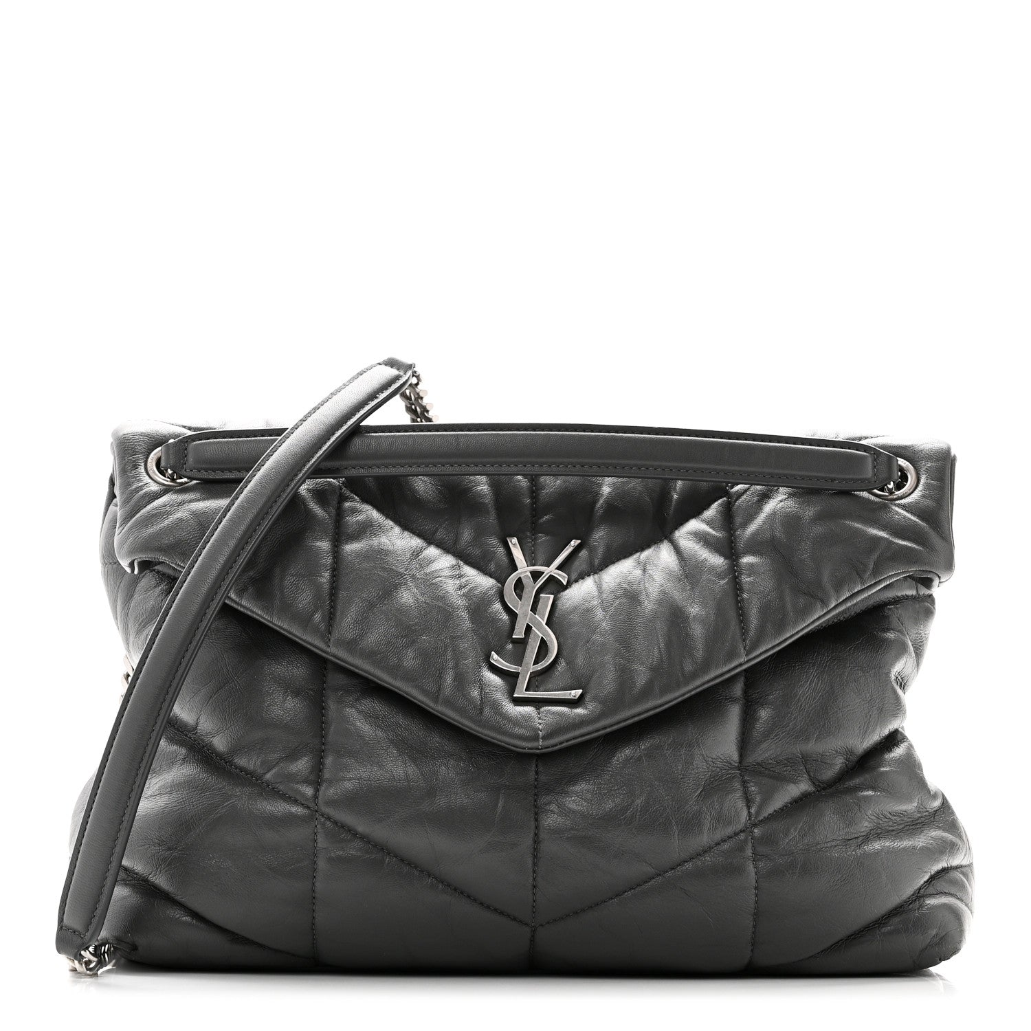 Saint Laurent Calfskin Quilted Medium Loulou Puffer Monogram Chain Satchel Storm 1 of 10