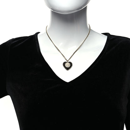 Chanel Pearl Crystal CC Heart Necklace Gold Pearly White Black 2 of 5