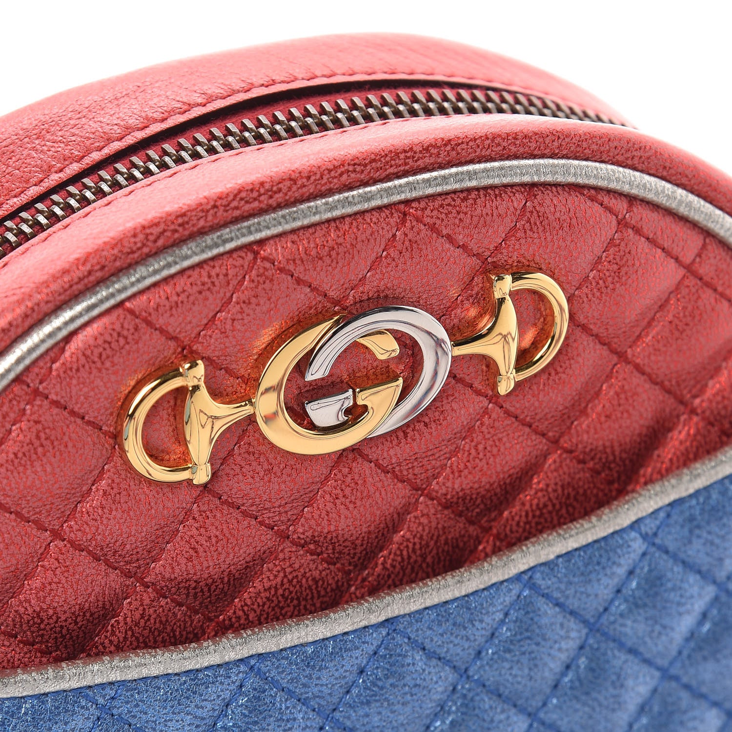 Gucci Laminated Nappa Trapuntata Mini Zumi Dome Shoulder Bag Rosso Marine Argento 11 of 13