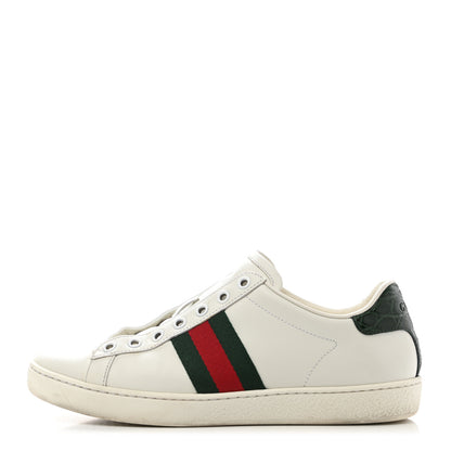 Gucci Calfskin Crocodile Web Womens Ace Sneakers 37 White Green 1 of 21