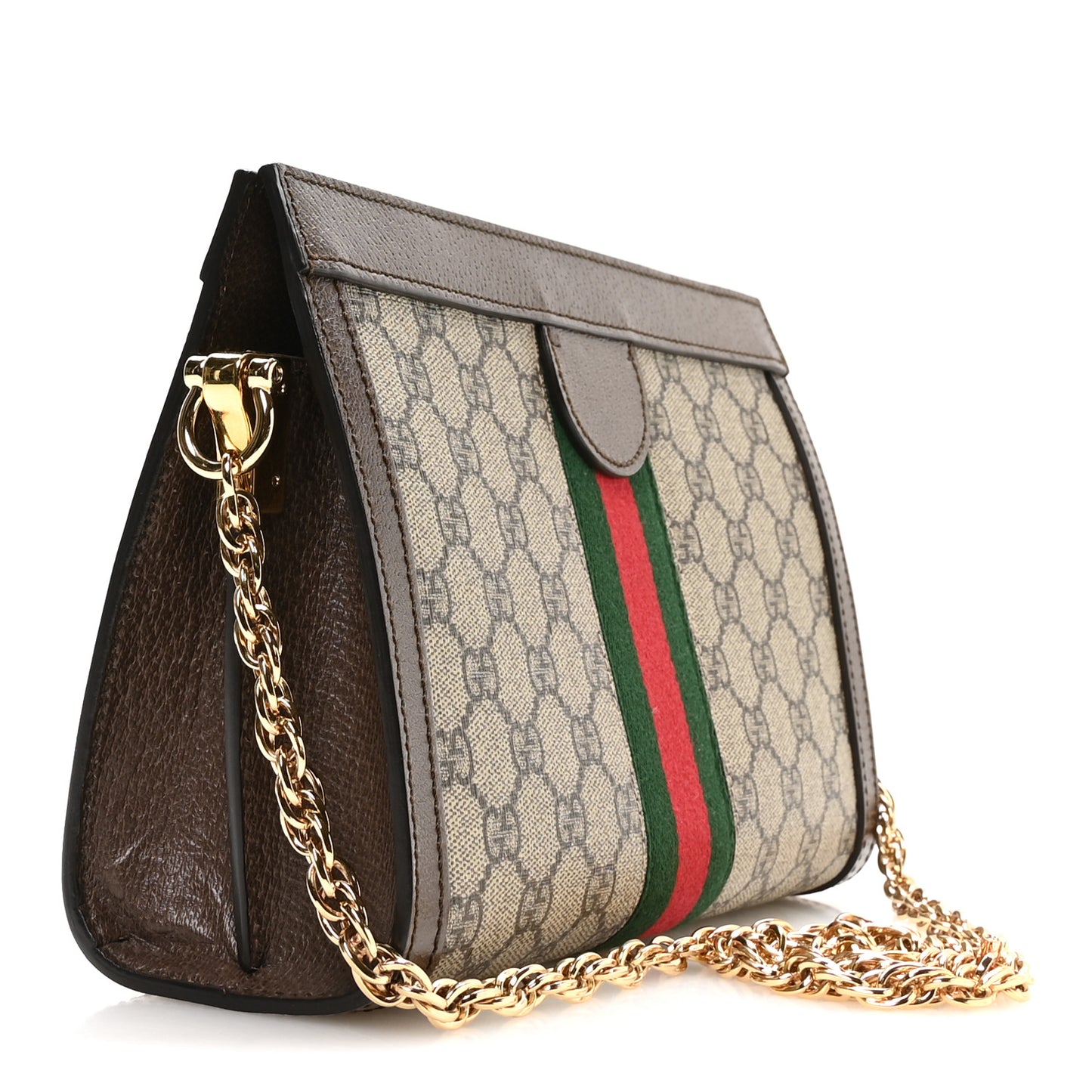 GG Supreme Monogram Web Small Ophidia Chain Shoulder Bag Brown
