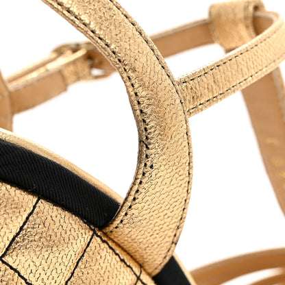 Chanel Laminated Goatskin Quilted Wedge Sandals 35 Gold 12 of 12
