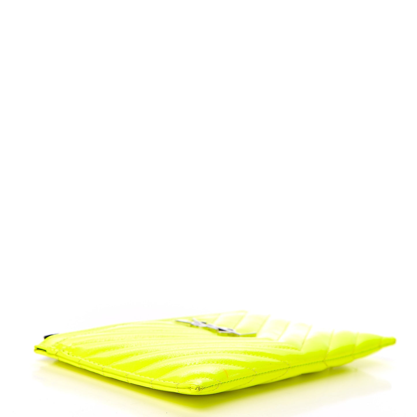Patent Grain De Poudre Matelasse Chevron Monogram Bill Pouch Neon Yellow