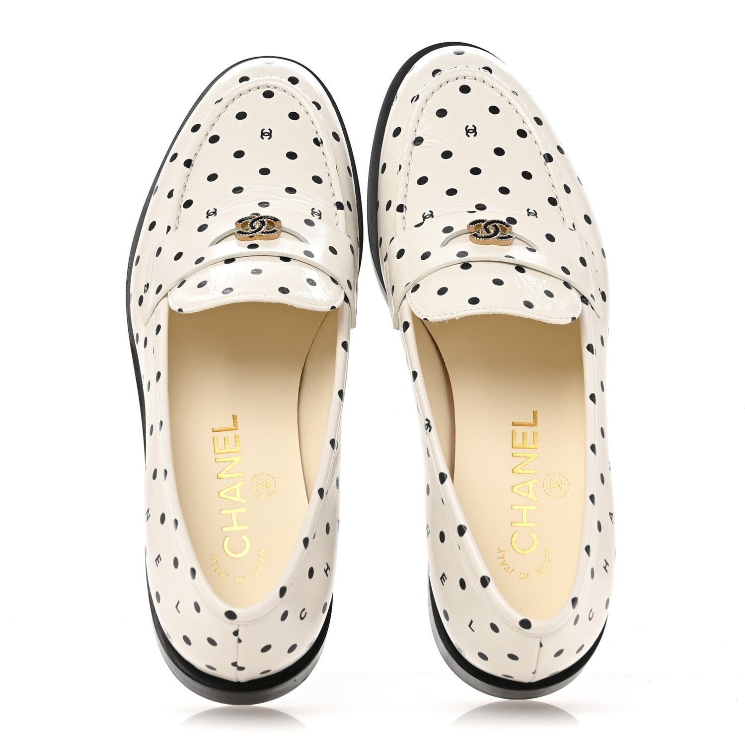 Chanel Printed Calfskin CC Dots Moccasin Loafers 36 Ivory Black 2 of 10